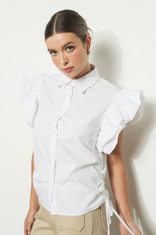 RUFFLE SHORT SLEEVE WHITE BLOUSE